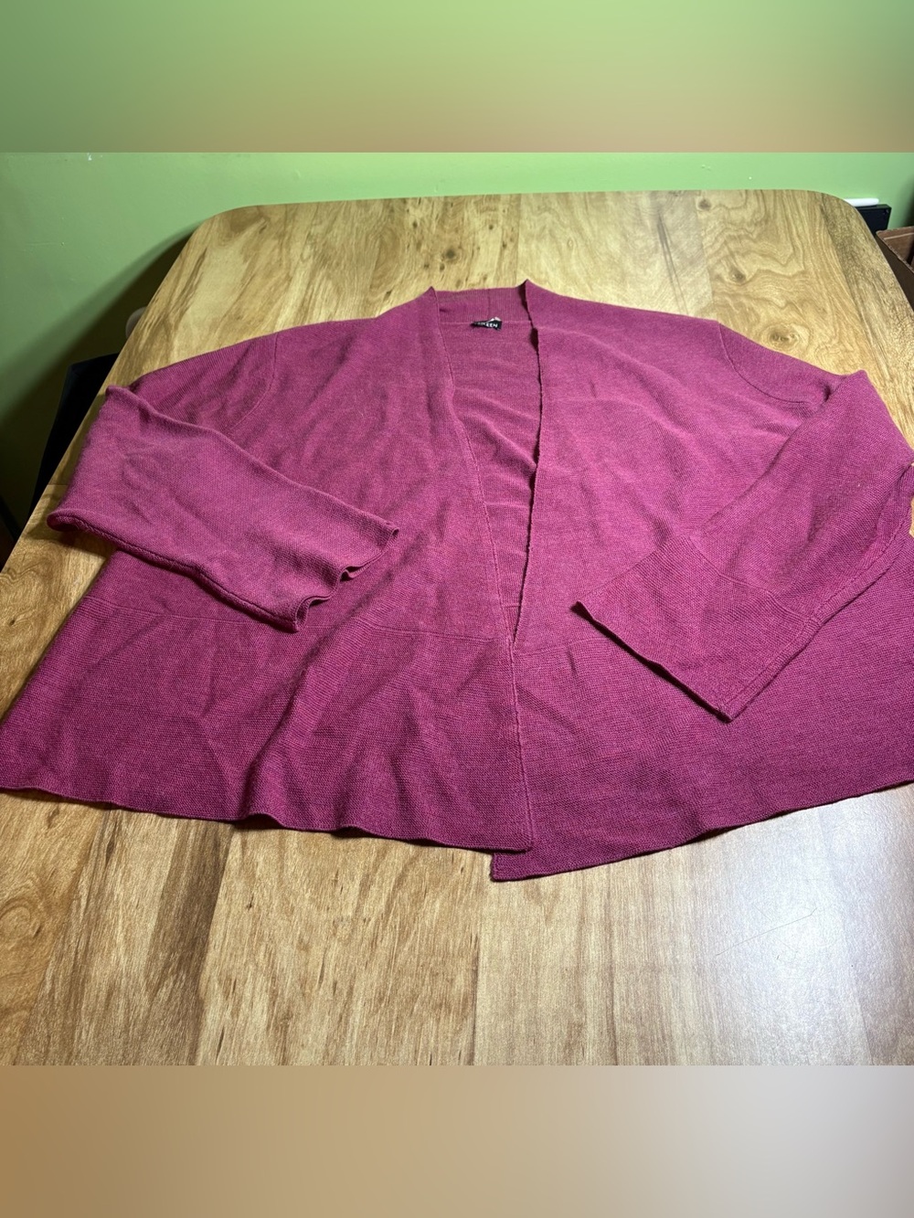 Eileen Fisher Fuchsia Merino Wool Loose Knit Long Sleeve Open Cardigan No Size